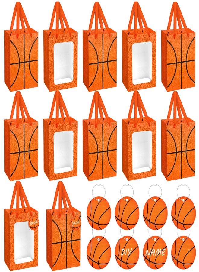 Sunnymove 12 Pcs Basketball Gift Bags with Clear Window and 12 Pcs Luggage Tags Basketball Themed Bags with Handles 7 x 5 x 10'' for Team Gift Goodie Snacks Treats Sport Theme Games Day Party Supplies - Image 1